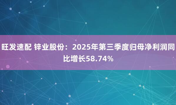 旺发速配 锌业股份:2025年第三季度归母净利润同比增长58.74%