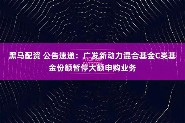 黑马配资 公告速递:广发新动力混合基金C类基金份额暂停大额申购业务