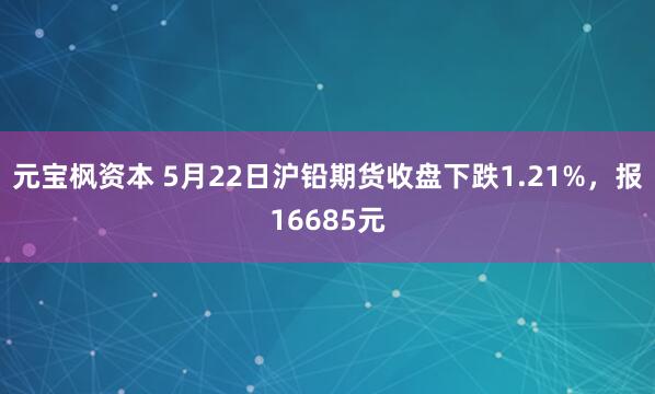 元宝枫资本 5月22日沪铅期货收盘下跌1.21%，报16685元